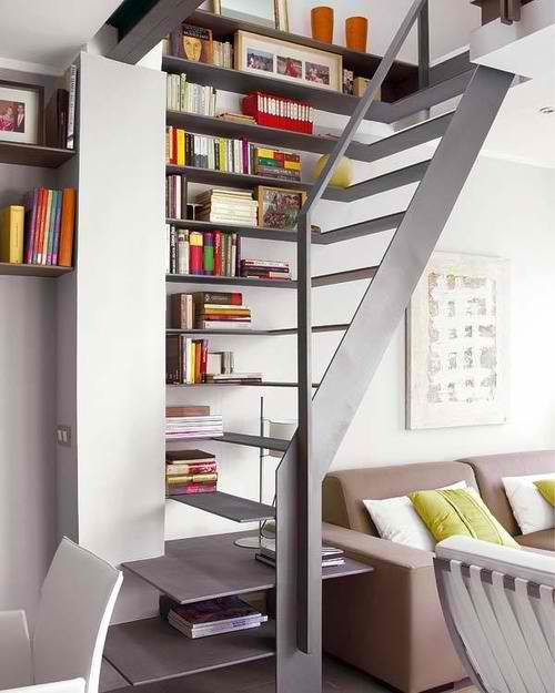 stairs with shelves