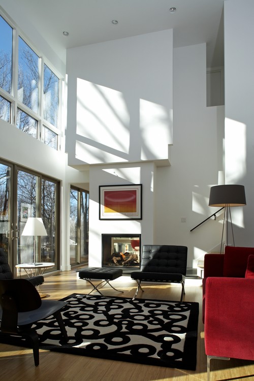 white and red living room