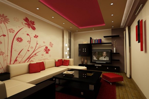 Red Living Room Interior Design Ideas 42