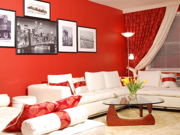 red curtains and walls