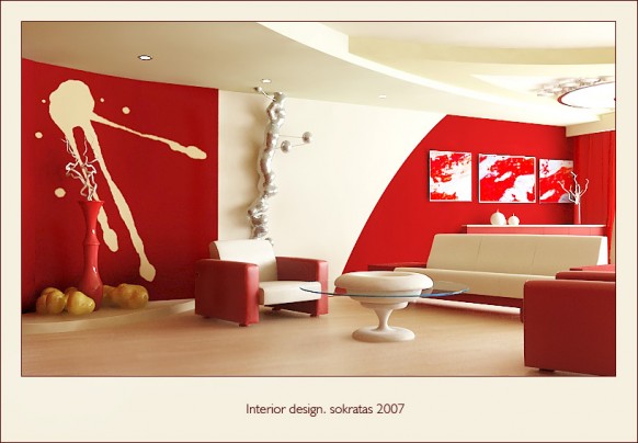 red wall decor 