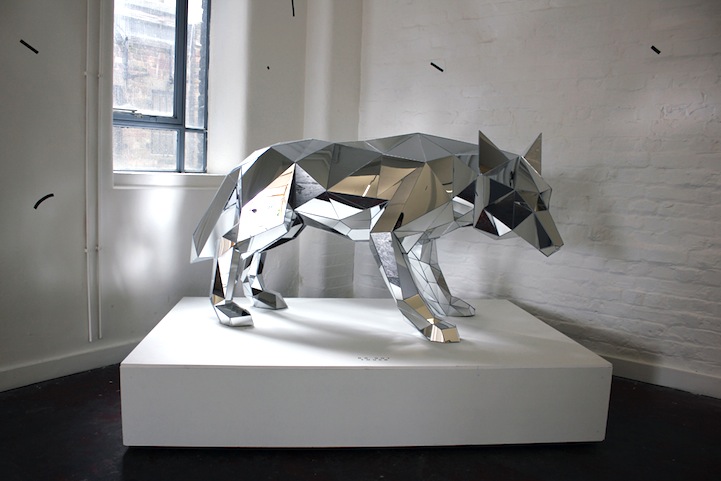 2 Mirrored Wolf Sculpture by Arran Gregory