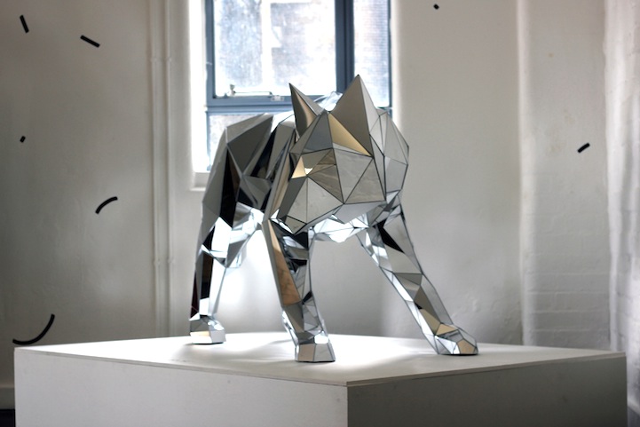 Mirrored Wolf Sculpture by Arran Gregory