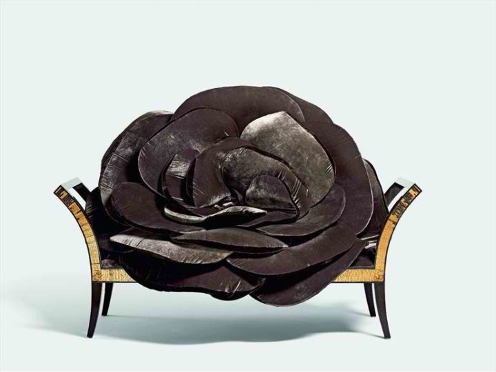 elegant black velvet and gold small sofa by sicis