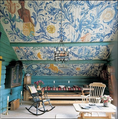 blue painting attic room