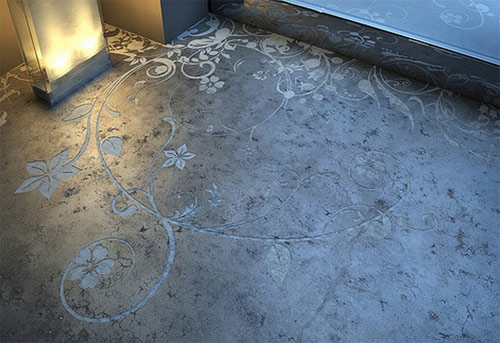 concrete floral engraving flooring