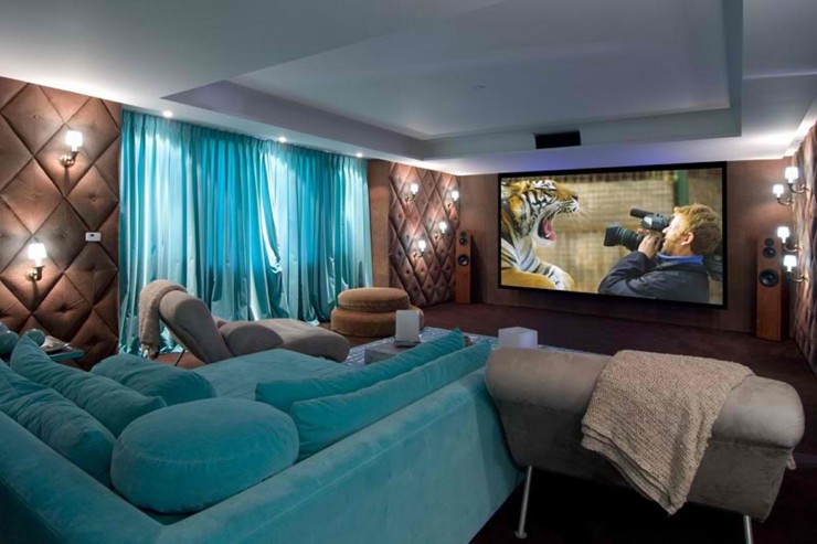 turquoise and brown home theater room decorating ideas