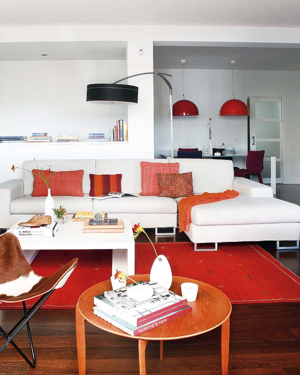 red and white living room design