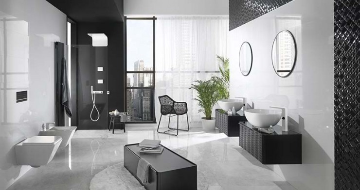 black and white with plants Contemporary Bathroom Design by Porcelanosa