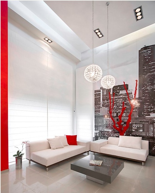 Living Room with Cityscapes Wall Mural