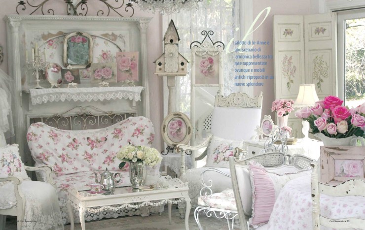 shabby chic living room with pink details