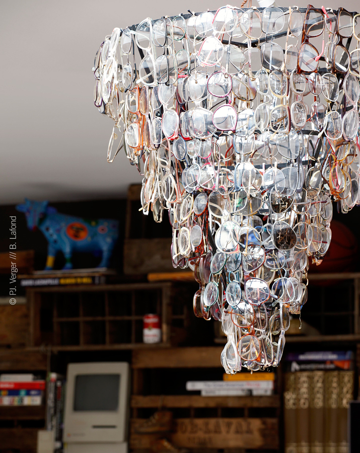 chandelier made by eye glasses