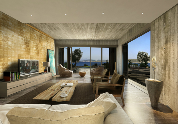 concrete living room by emre arolat with view