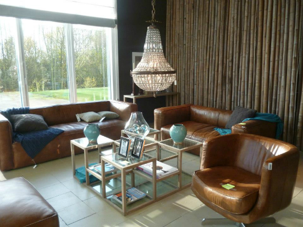 brown leather living room by la albaida