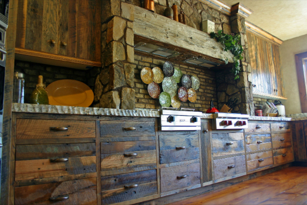 wooden kitchen with built in grill
