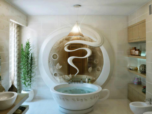 unique bathroom with tea cup tup