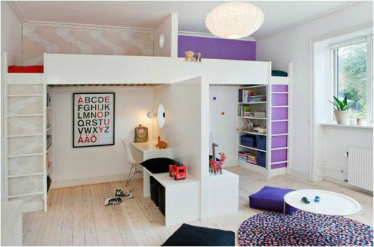 white and purple bedroom for kids