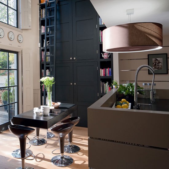 black and taupe painted kitchen by kochrane design