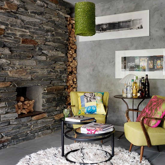 living room industrial interior design with cozy feeling