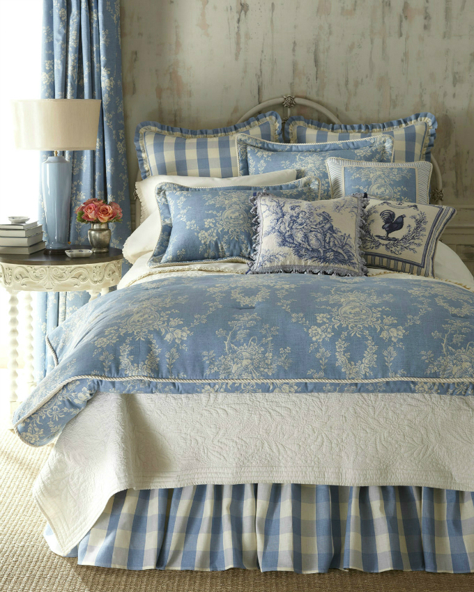 white and blue comforter set