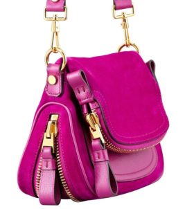 Tom Ford magenda crossbody bag purple suede with leather and golden hardware