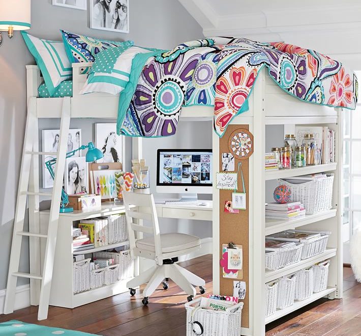 white loft bed with desk 2