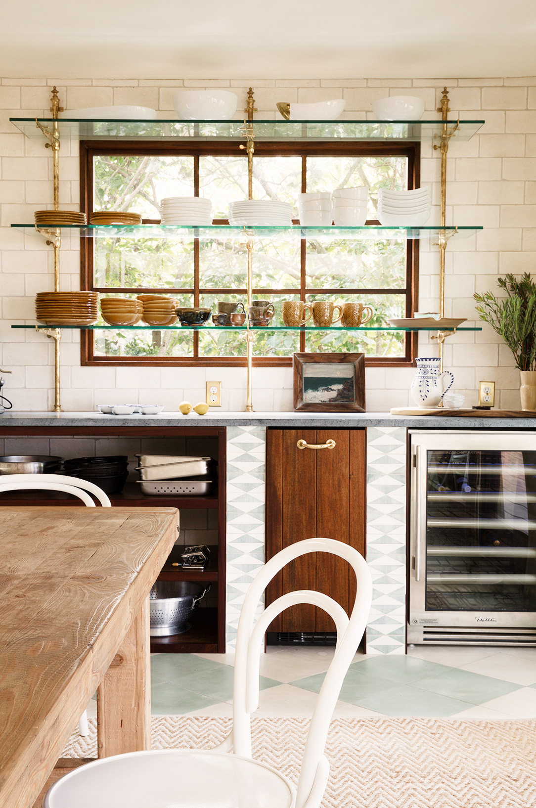 Ideas For A Great Open Shelf Kitchen, Brass Pipe Shelves Kitchen