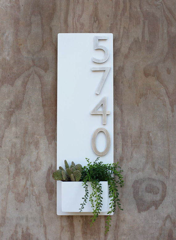 Wall Planter with Brushed Aluminum Address Numbers 2