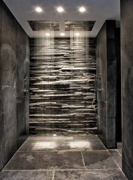 grey stone spa like walk in shower design