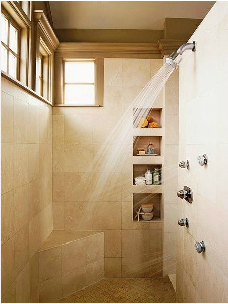 beige tiles in shower
