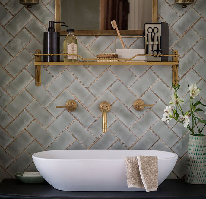 elegant luxury ceramic bathroom tile with gold accesories faucet. 