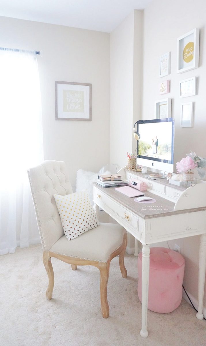 hite and pink feminine home office decorating idea