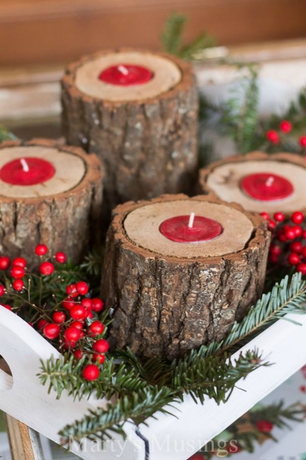 Christmas candles for rustic home decor
