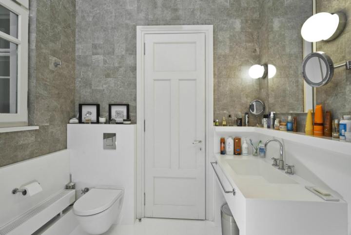 white and gray bathroom 
