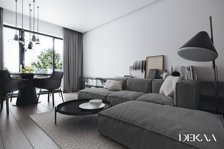 contemporary minimalist interior decorated with shades of gray 2