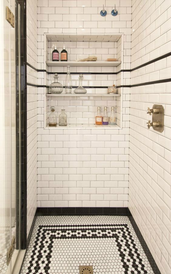 Modern shower bathroom designs with shower niche Recessed Shelves
