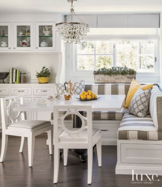 white and gray breakfast nook