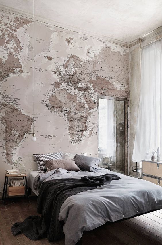 Neutral Shades World Map Wallpaper Mural
