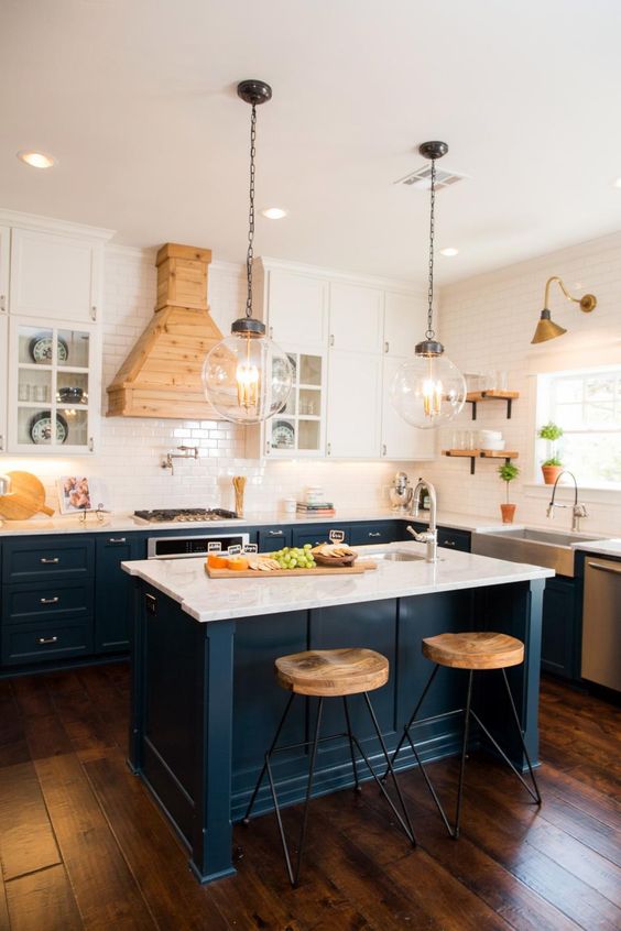 50 Blue Kitchen Design Ideas Lovely, Navy Blue Kitchen Island Wood Top