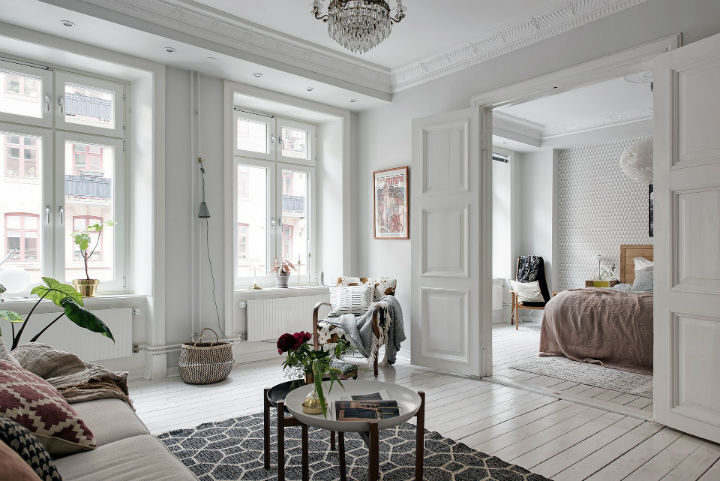 white Scandinavian apartment interior design