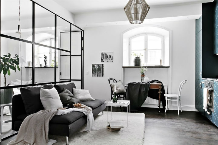cozy Scandinavian studio apartment interior design 