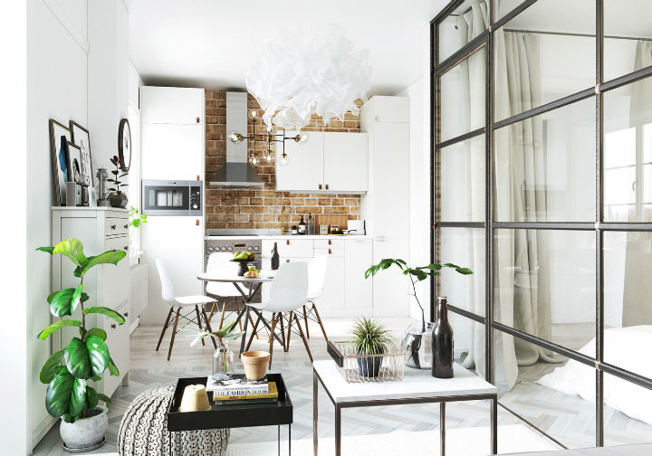 fictional chic Scandinavian apartment interior design