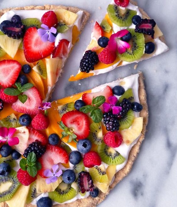 Healthier Tropical Fruit Pizza free of gluten, grain, dairy, and refined sugar