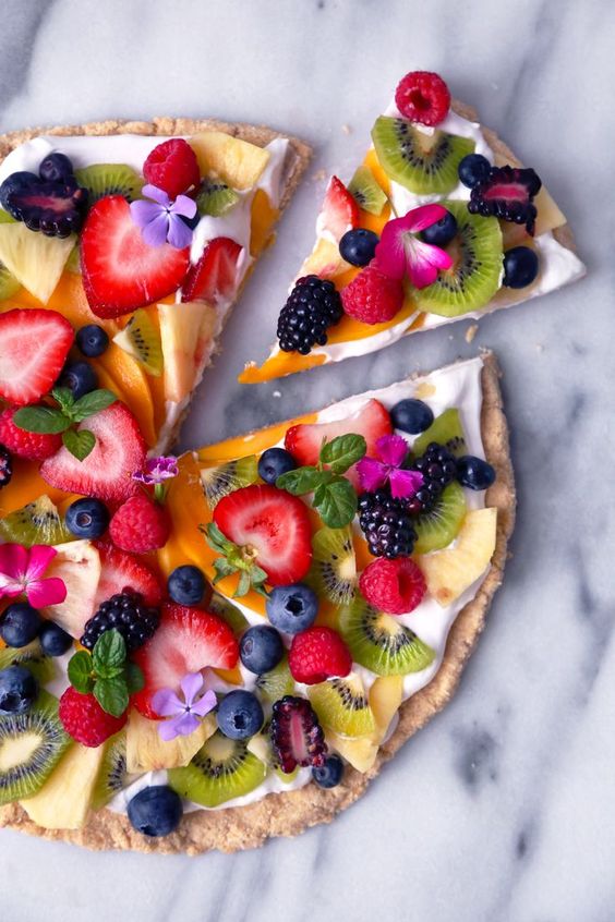 Healthier Tropical Fruit Pizza free of gluten, grain, dairy, and refined sugar