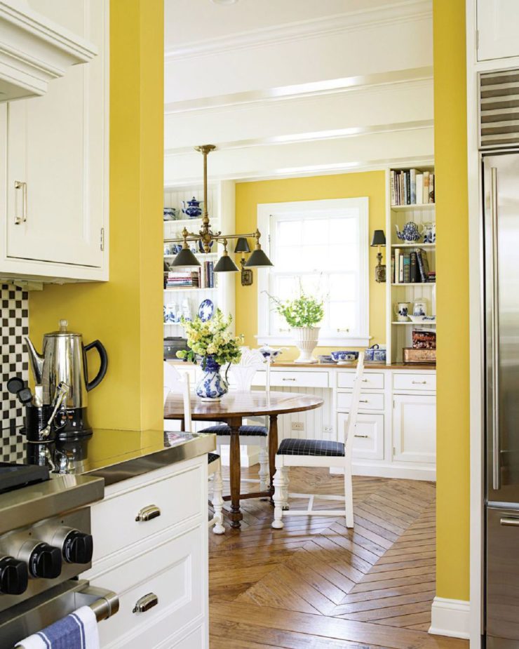 yellow color kitchen wall paint idea