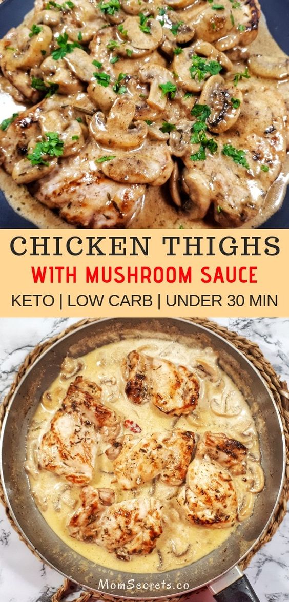 Super Easy Keto Chicken Thighs with Mushroom Sauce (all made in one skillet)
