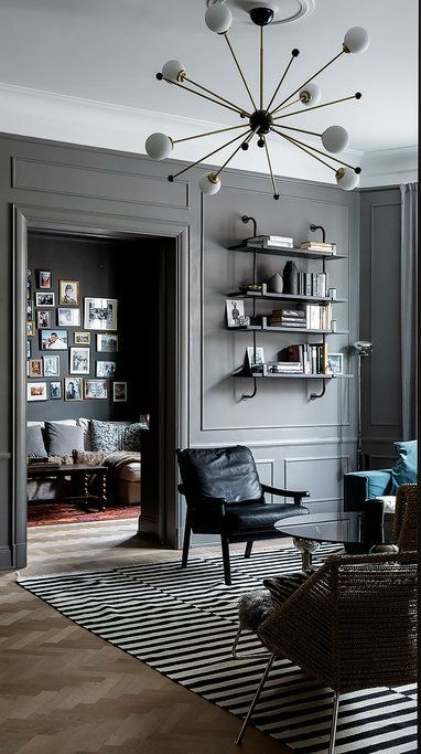 Scandinavian living room decor with grey walls 5