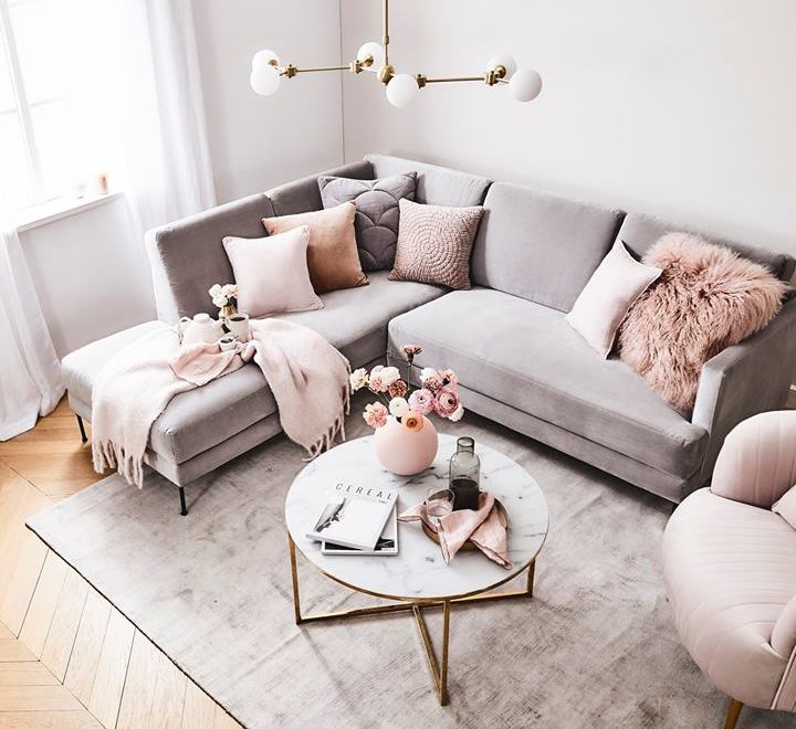 How To Decorate A Grey and Blush Pink Living Room