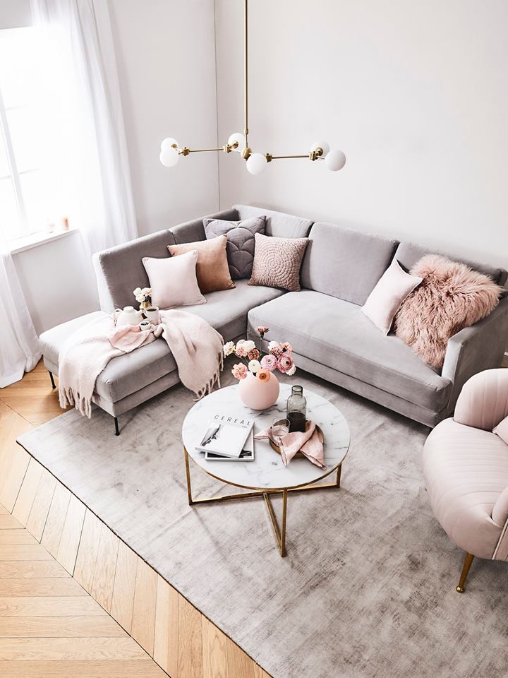Grey And Blush Pink Living Room, Grey And Pink Living Room Ideas