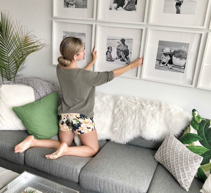 living room wall art gallery of black and white family photos